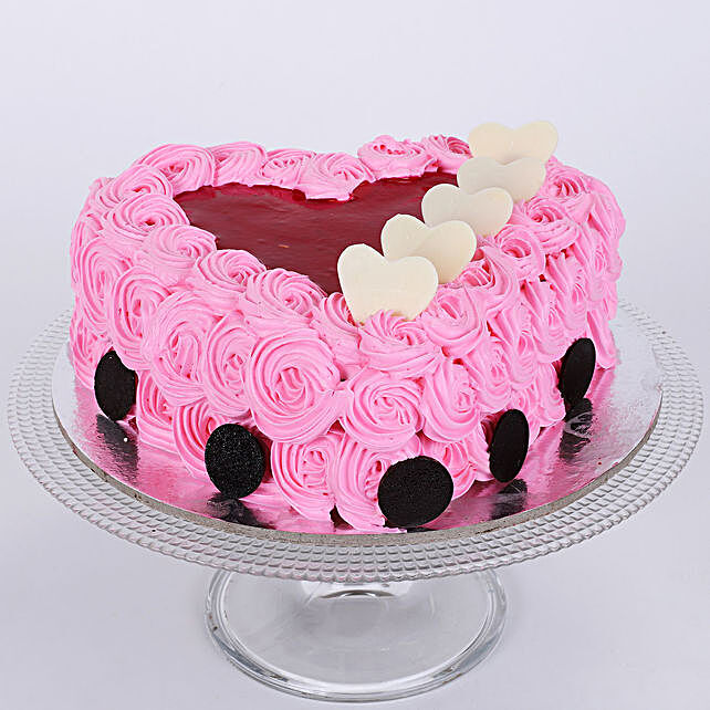 Pink Flower Heart Cake