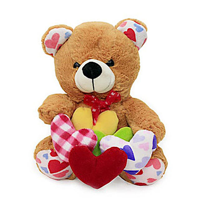Teddy with Colorful Hearts