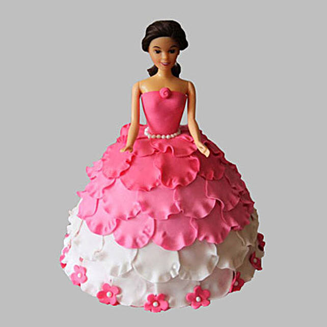 White N Pink Floral Barbie Cake 2kg Chocolate | Gift ...